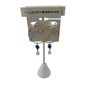 Faux Turquoise & Pearl Goldtone Hoops. Perfect for Summer.